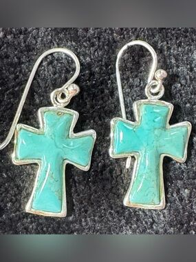 Studio Barse Turquoise Cross Drop Earrings - Sterling Silver